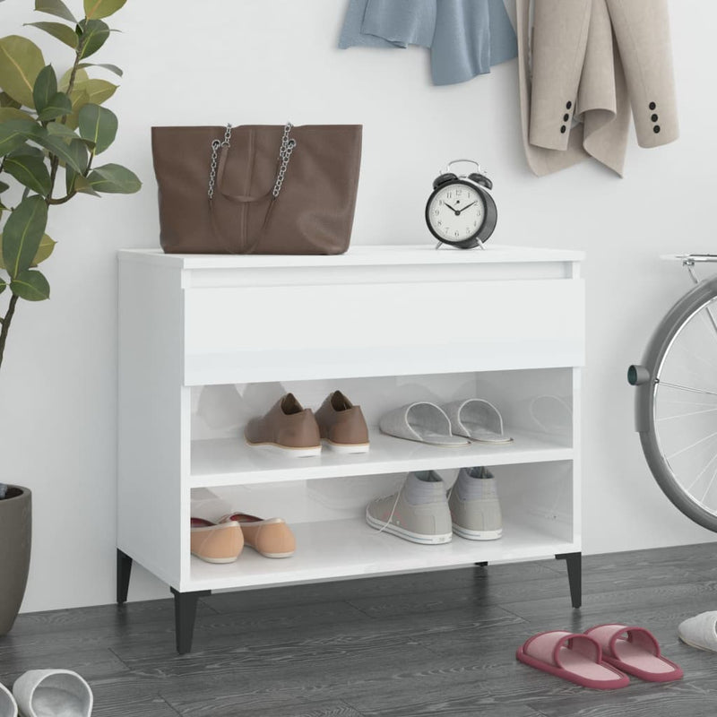 Vidaxl Cabinet da scarpe 70x36x60 cm Propriezzato in legno Bianco lucido