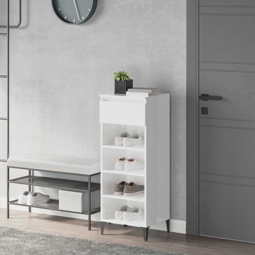 Vidaxl Shoe Rack 40x36x105 cm de madera procesada blanca de alto brillo