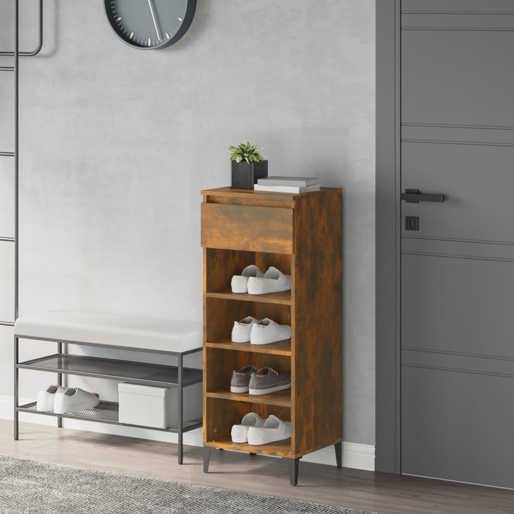 Vidaxl Shoe Rack 40x36x105 cm de madera procesada de roble ahumado coloreado