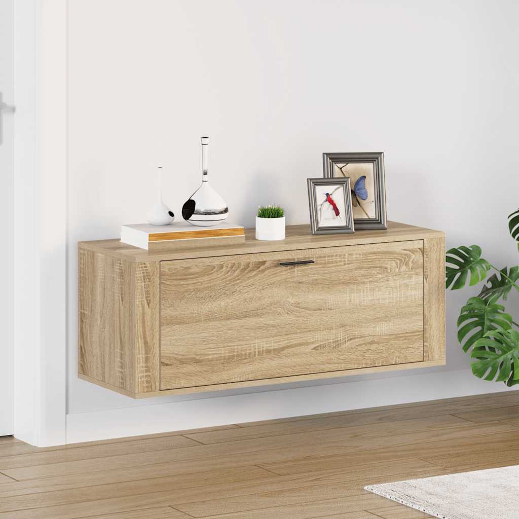 Vidaxl wandschoenenkast 100x35x38 cm bewerkt hout sonoma eiken