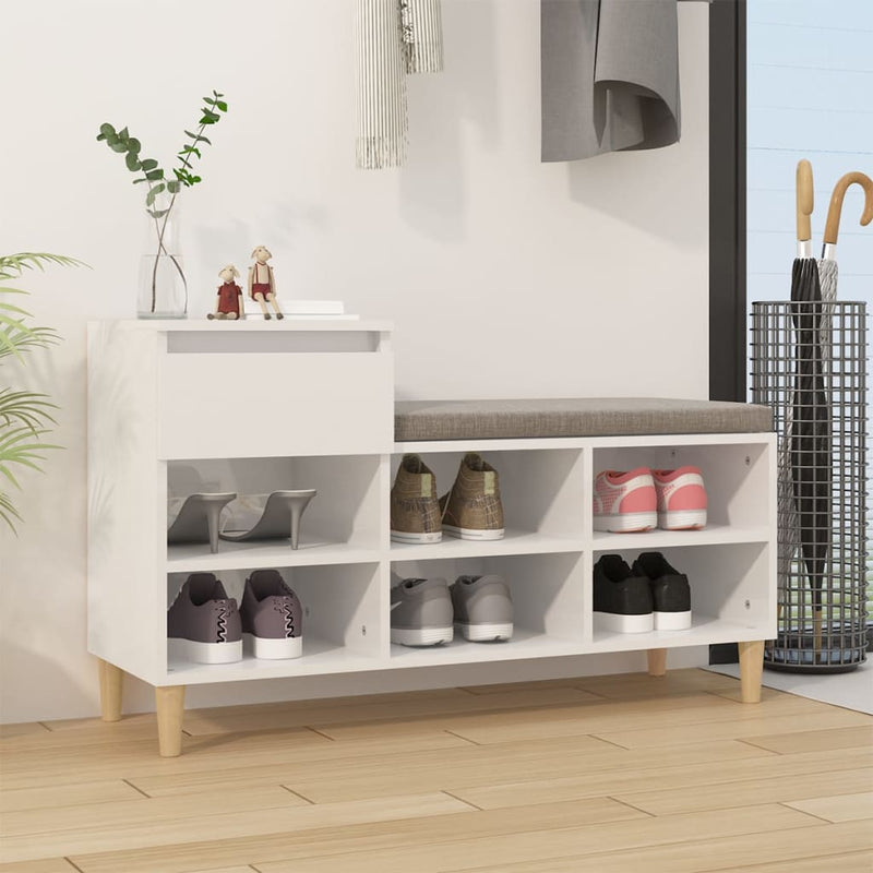 Gabinete de zapatos Vidaxl 102x36x60 cm de madera procesada de alto brillo blanco