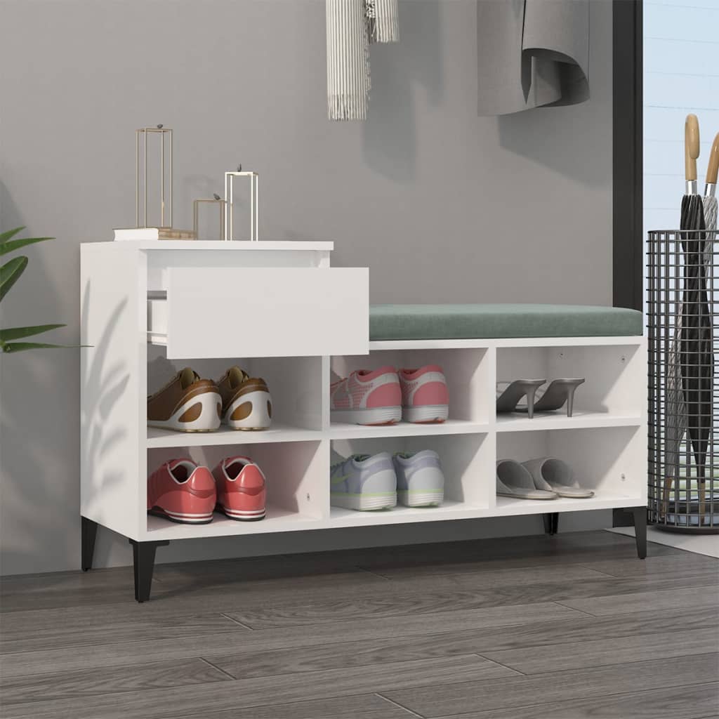 Gabinete de zapatos Vidaxl 102x36x60 cm de madera procesada de alto brillo blanco