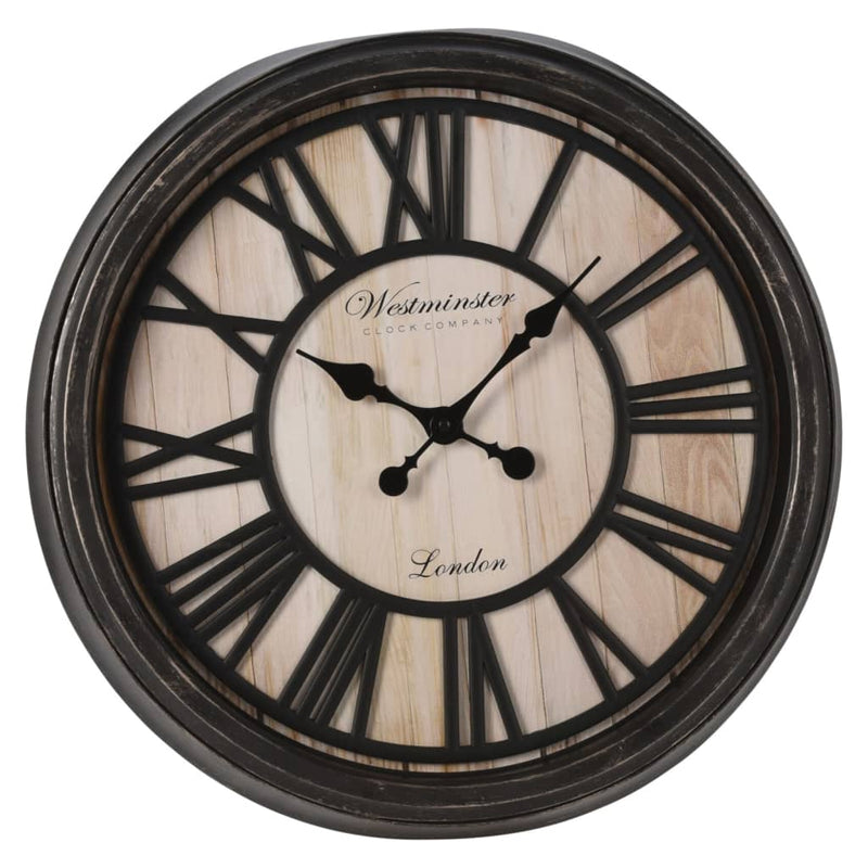 H S Collection H s Collection Wall Clock London Roman Figure Black and Naturel