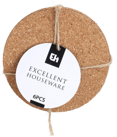 Excellent houseware onderzetter kurk rond, 6st.
