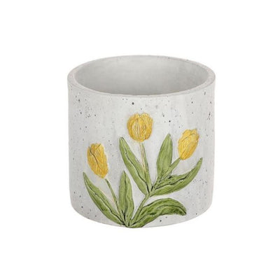 Hbx macetero natural living tulipán amarillo ø12,5xh11,3cm