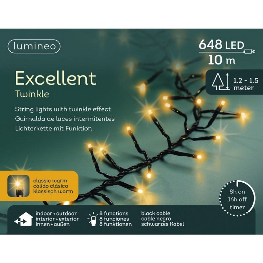 Lumineo LED Excellent Twinkle 648 LED 100 cm nero luce bianca calda