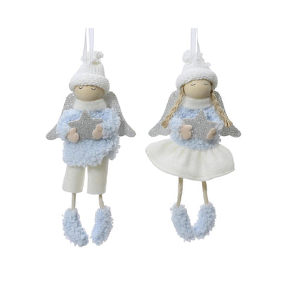 Decoris kersthanger engel blauw wit 8x3x16cm