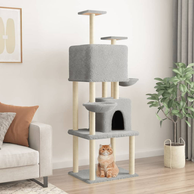 Muebles de gato de Vidaxl con postes de rascado de sisal 180 cm de gris claro
