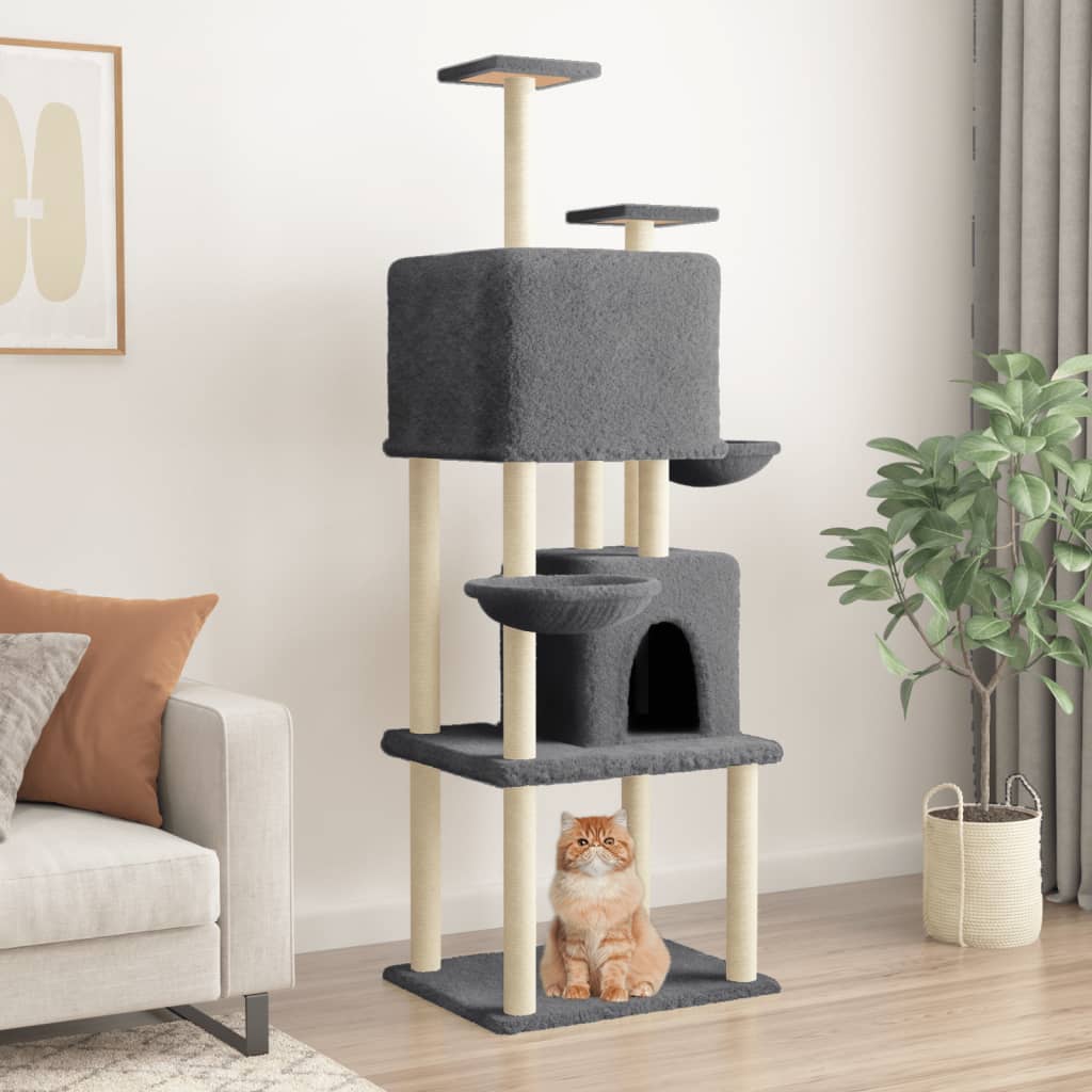 Muebles de gato de Vidaxl con postes de rascado de sisal 180 cm de gris oscuro