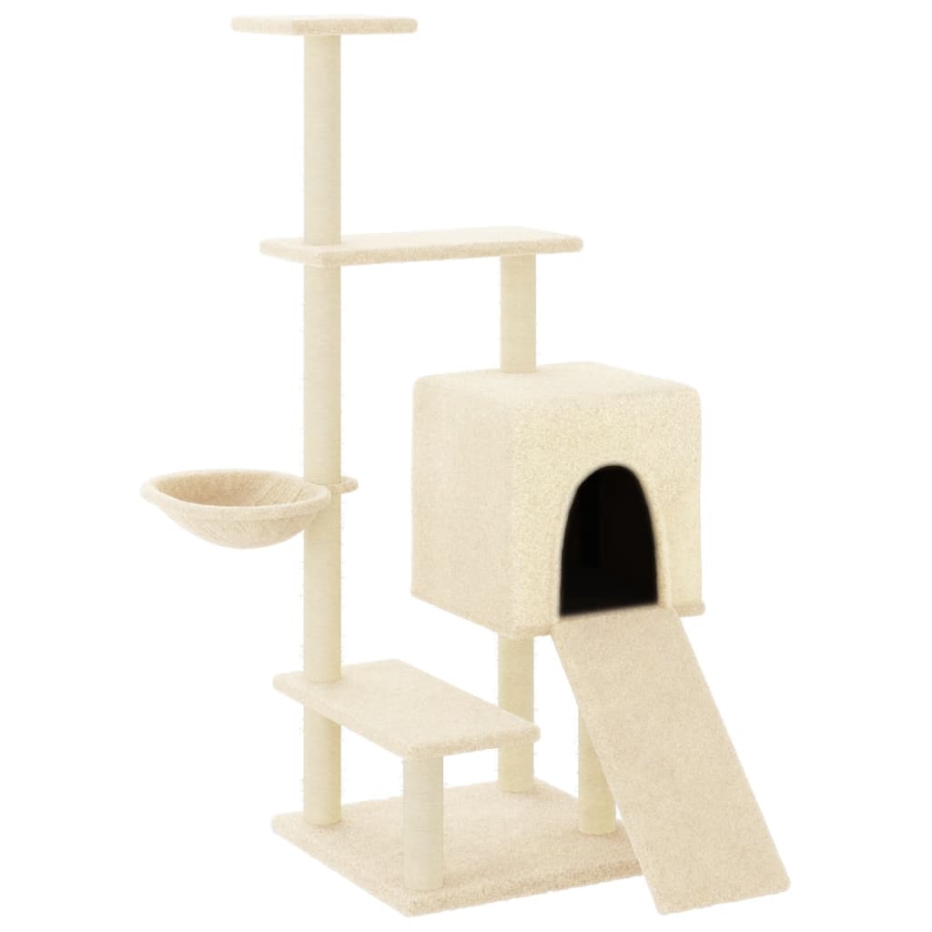 Muebles de gato de Vidaxl con postes de rascado de sisal 130.5 cm de crema