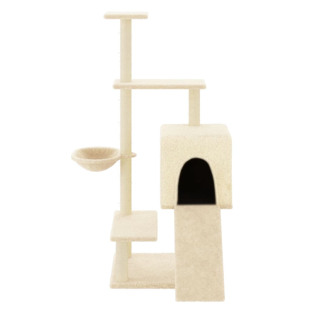 Muebles de gato de Vidaxl con postes de rascado de sisal 130.5 cm de crema