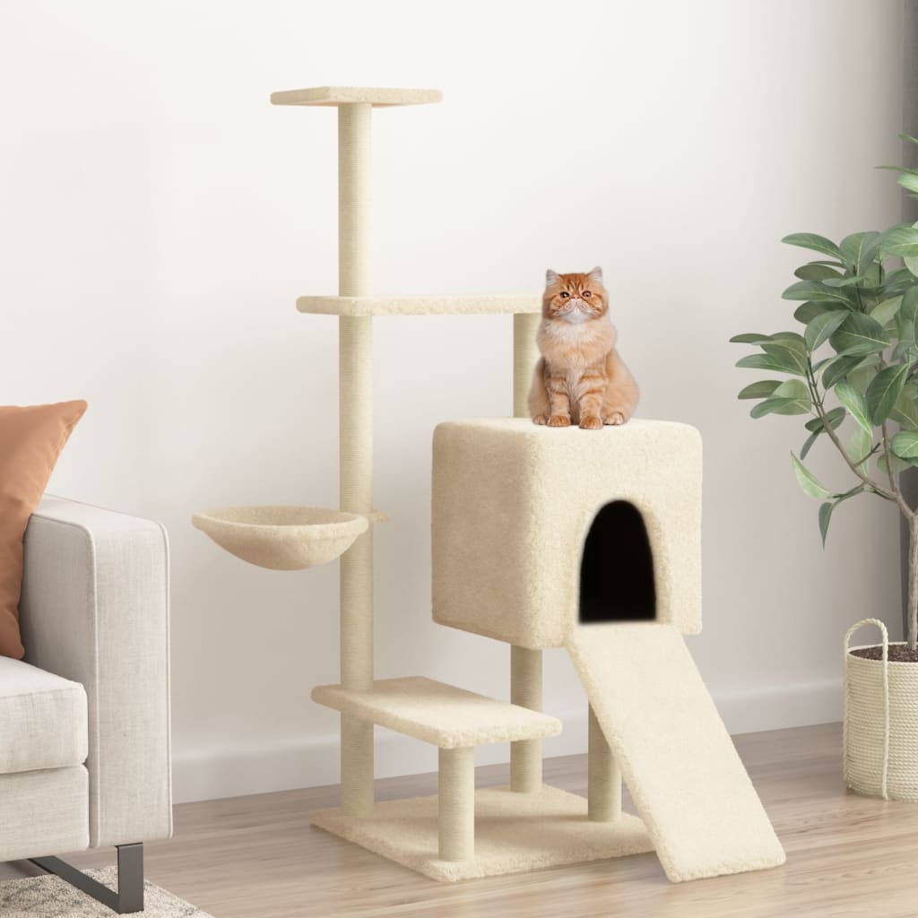 Muebles de gato de Vidaxl con postes de rascado de sisal 130.5 cm de crema