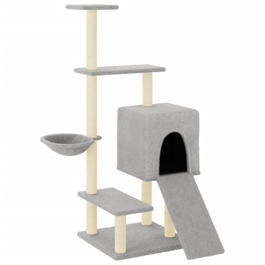 Muebles de gato de Vidaxl con postes de rascado de sisal 130.5 cm de gris claro