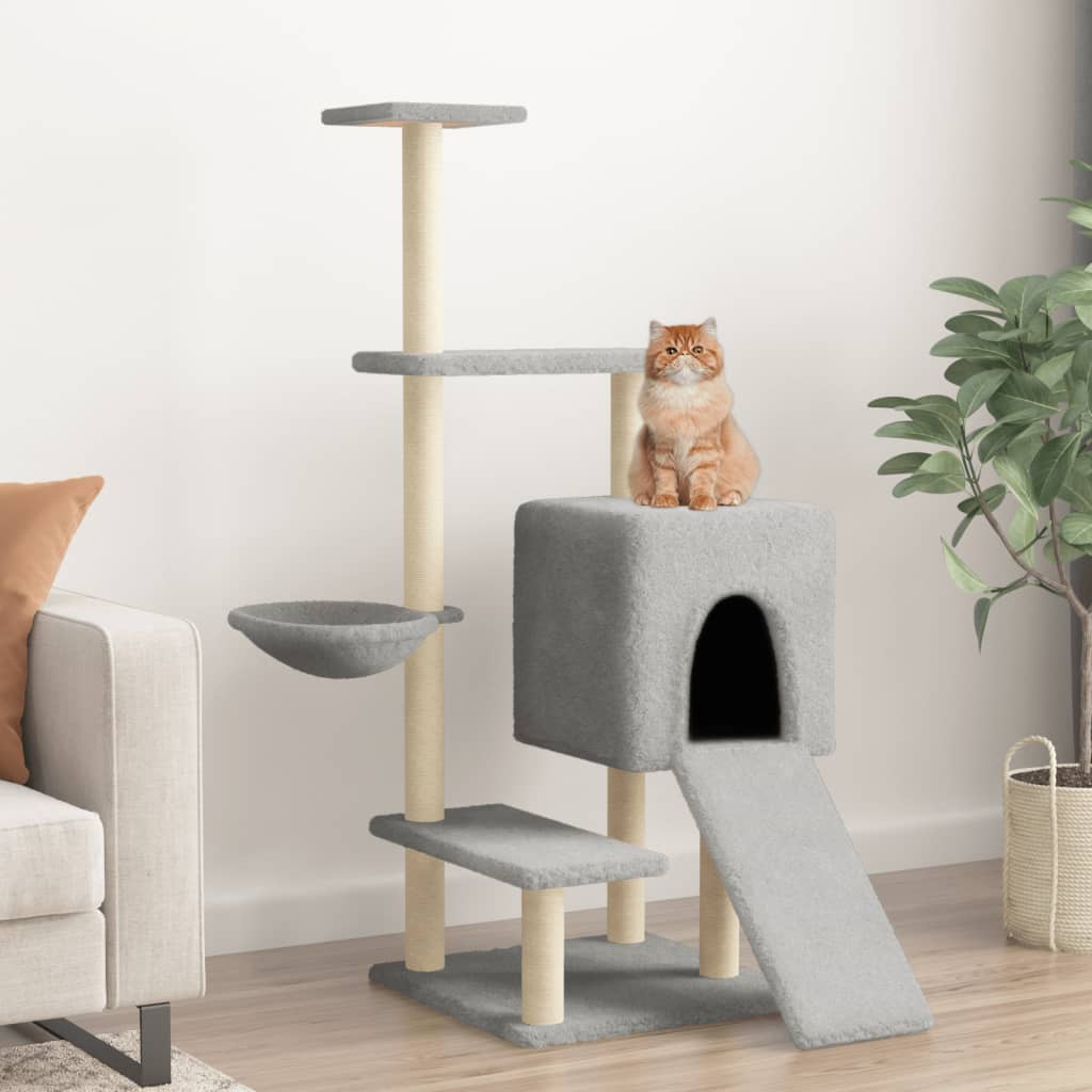 Muebles de gato de Vidaxl con postes de rascado de sisal 130.5 cm de gris claro