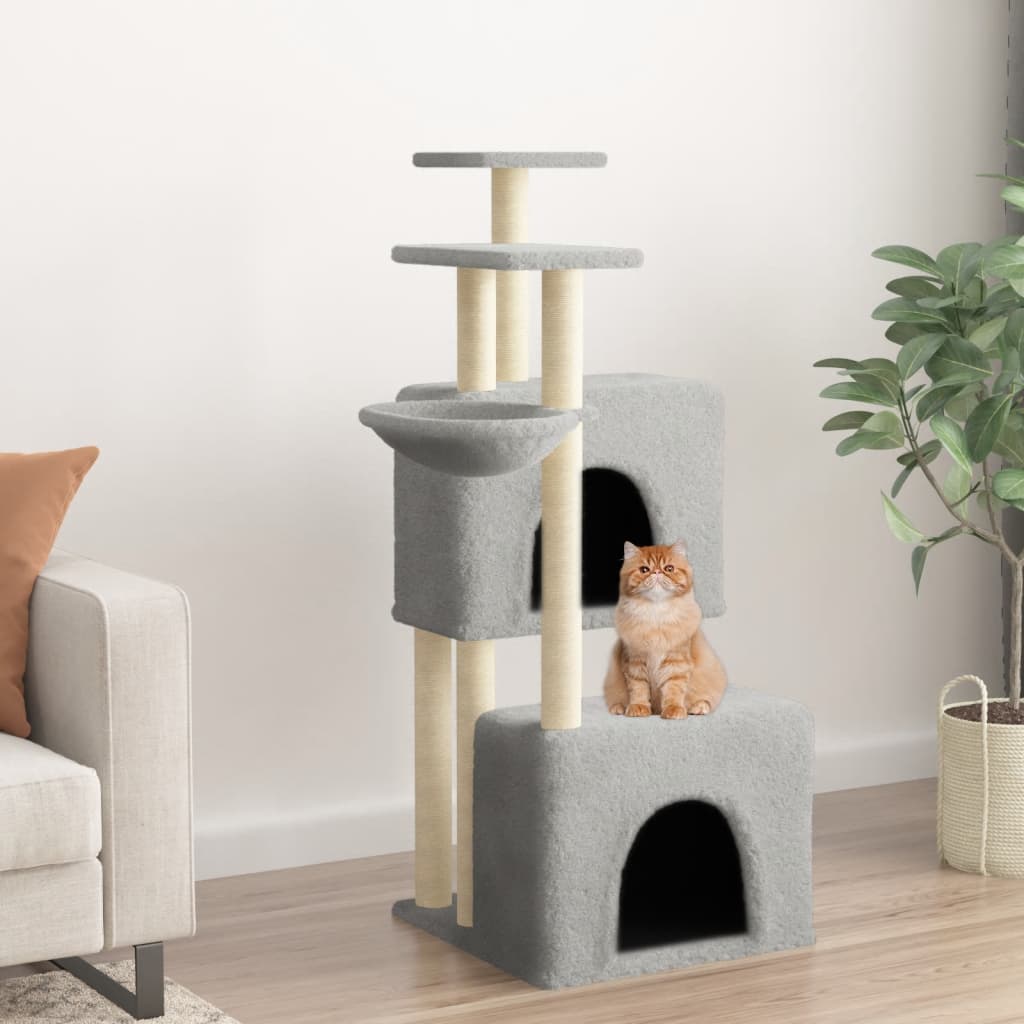 Muebles de gato de Vidaxl con postes de rascado de sisal 122 cm de gris claro