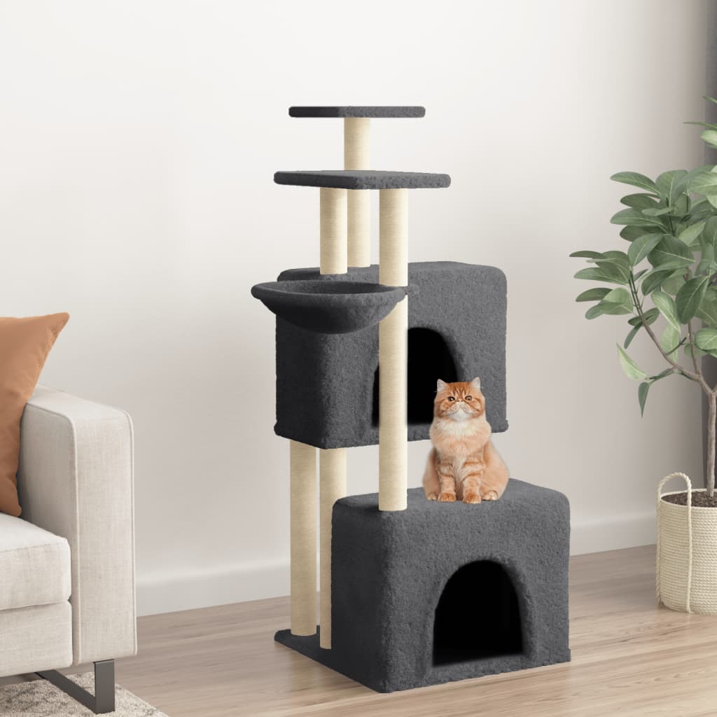 Muebles de gato de Vidaxl con postes de rascado de sisal 122 cm de gris oscuro