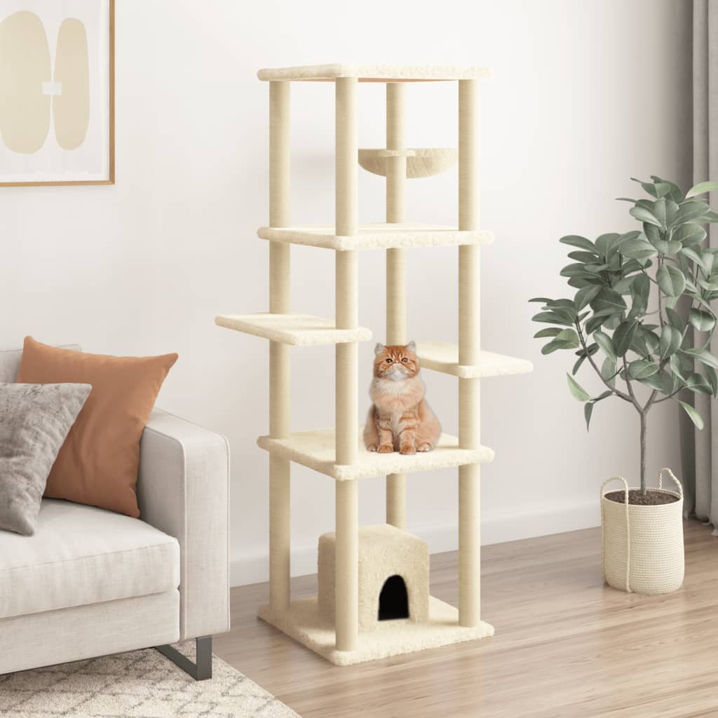 Muebles de gato de Vidaxl con postes de rascado de sisal 154 cm de crema