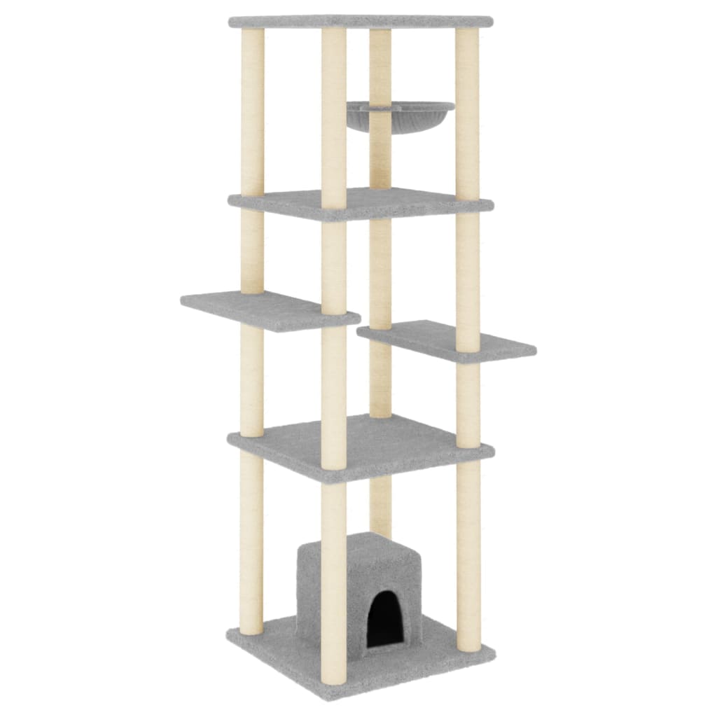 Muebles de gato de Vidaxl con postes de rascado de sisal 154 cm de gris claro