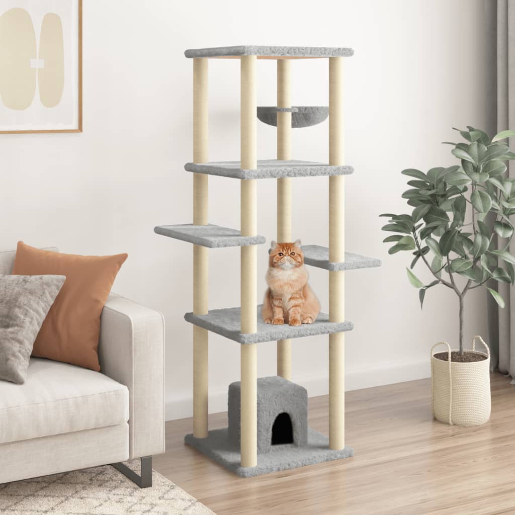Muebles de gato de Vidaxl con postes de rascado de sisal 154 cm de gris claro
