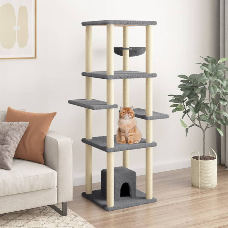 Muebles de gato de Vidaxl con postes de rascado de sisal 154 cm de gris oscuro