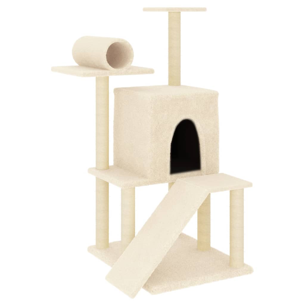 Muebles de gato de Vidaxl con postes de rascado de sisal 110.5 cm de crema
