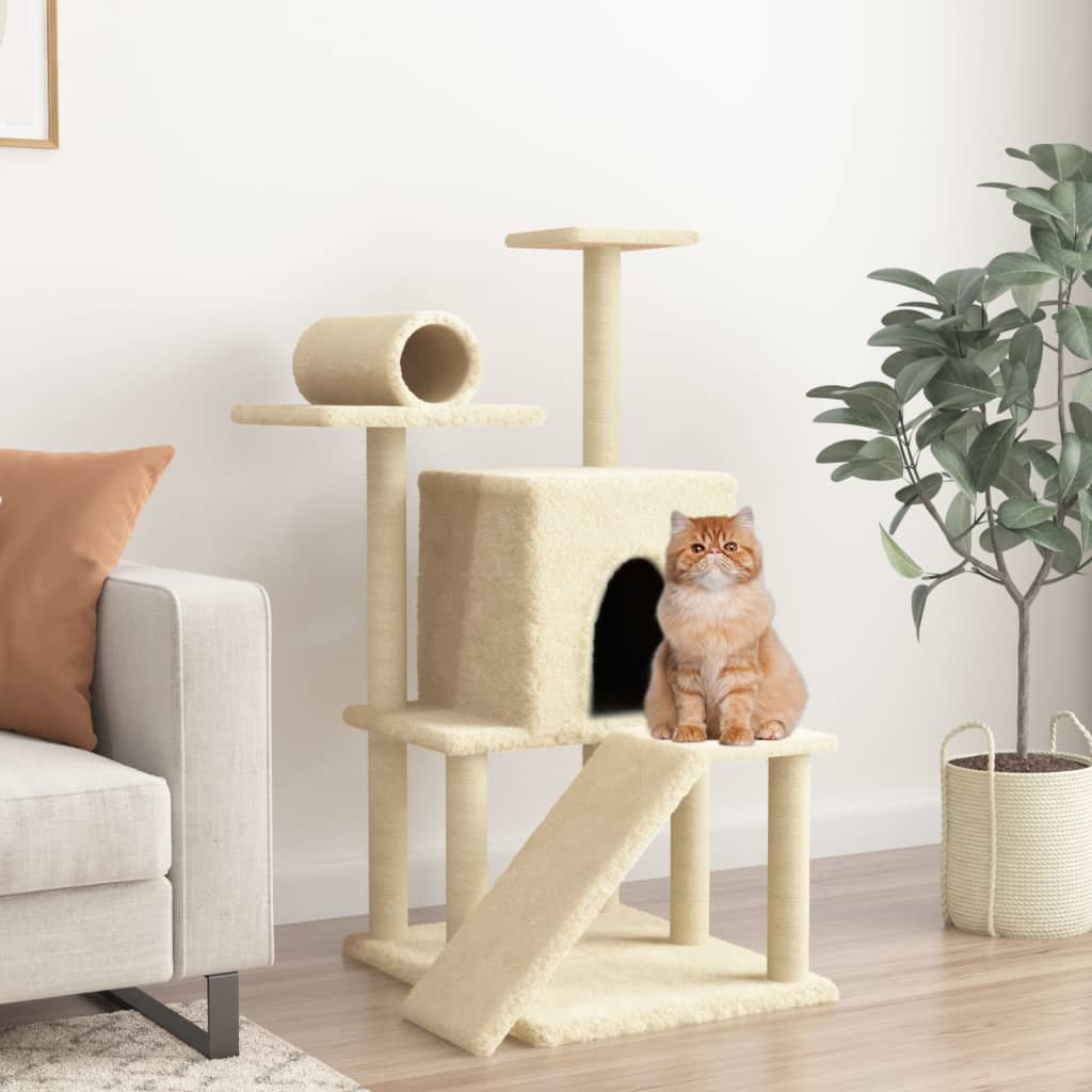 Muebles de gato de Vidaxl con postes de rascado de sisal 110.5 cm de crema