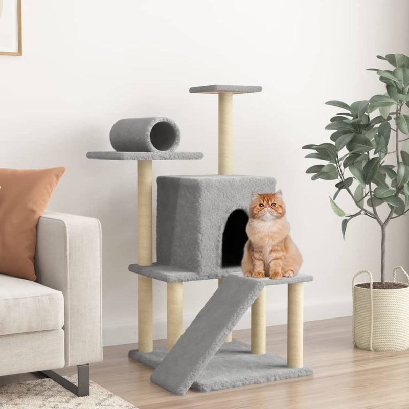 Muebles de gato de Vidaxl con postes de rascado de sisal 110.5 cm de gris claro