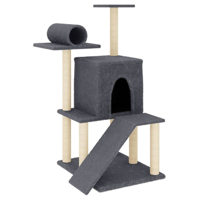 Muebles de gato de Vidaxl con postes de rascado de sisal 110.5 cm de gris oscuro