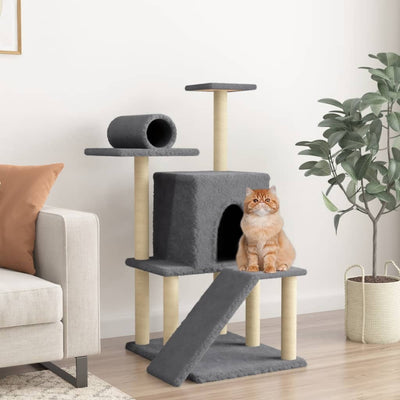 Muebles de gato de Vidaxl con postes de rascado de sisal 110.5 cm de gris oscuro