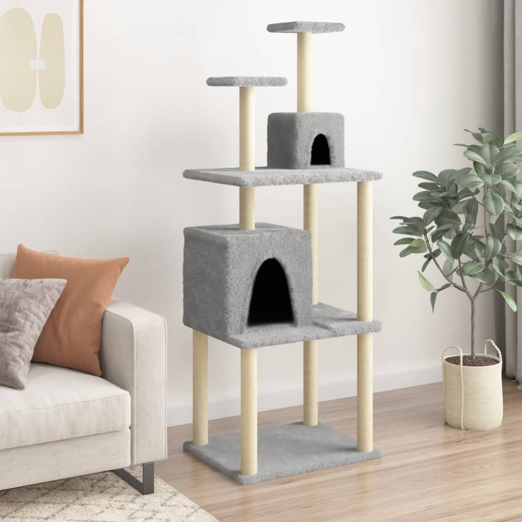 Muebles de gato de Vidaxl con postes de rascado de sisal 167 cm de gris claro