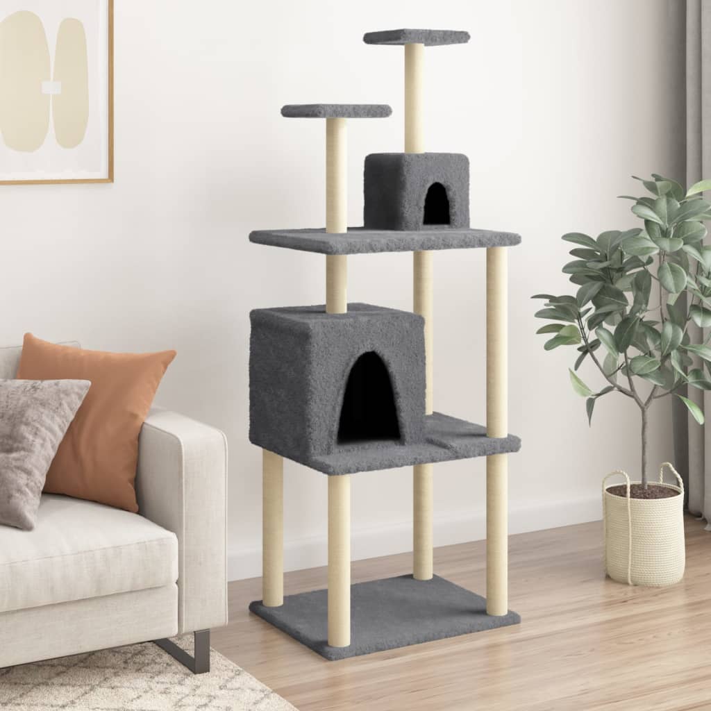 Muebles de gato de Vidaxl con postes de rascado de sisal 167 cm de gris oscuro