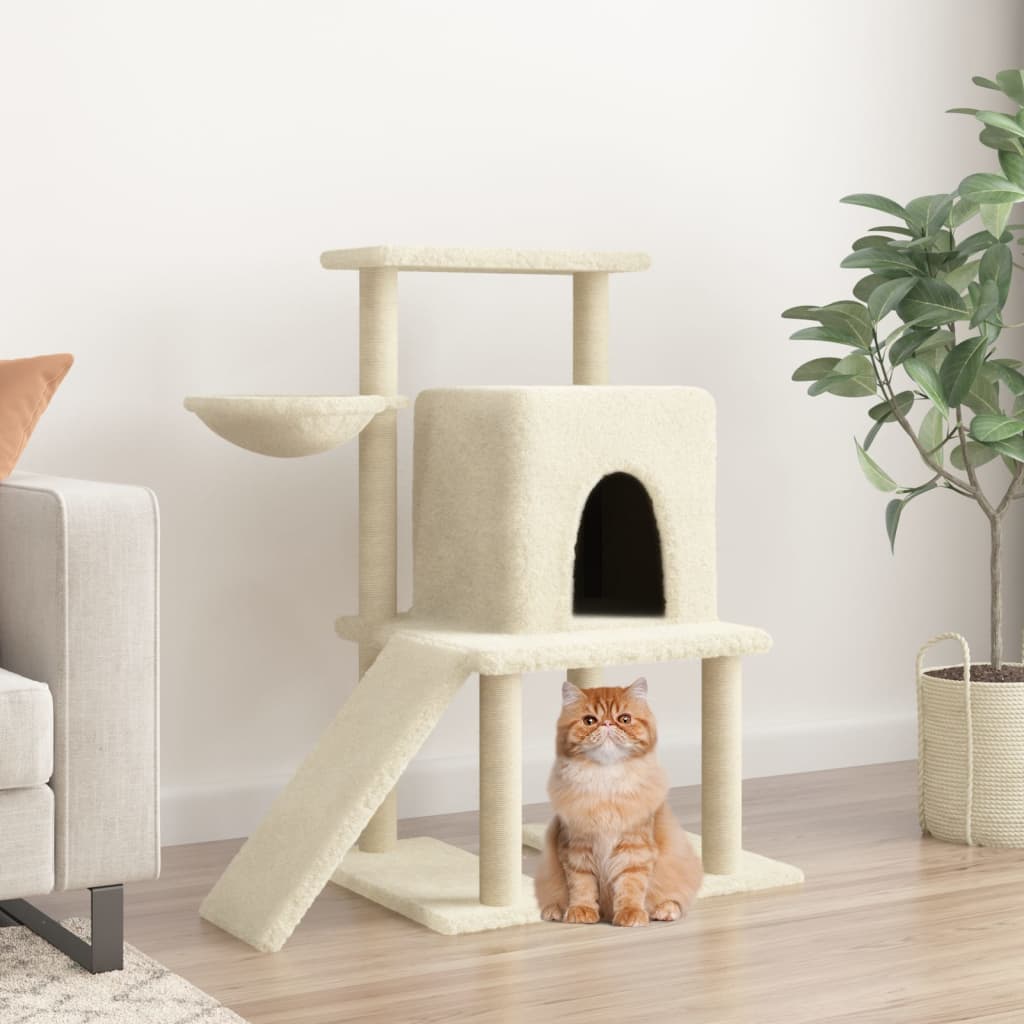 Muebles de gato de Vidaxl con postes de rascado de sisal 96.5 cm de crema