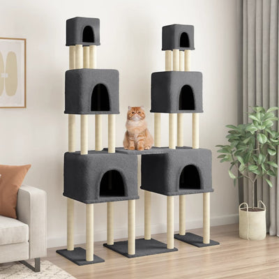 Muebles de gato de Vidaxl con postes de rascado de sisal 199 cm de gris oscuro