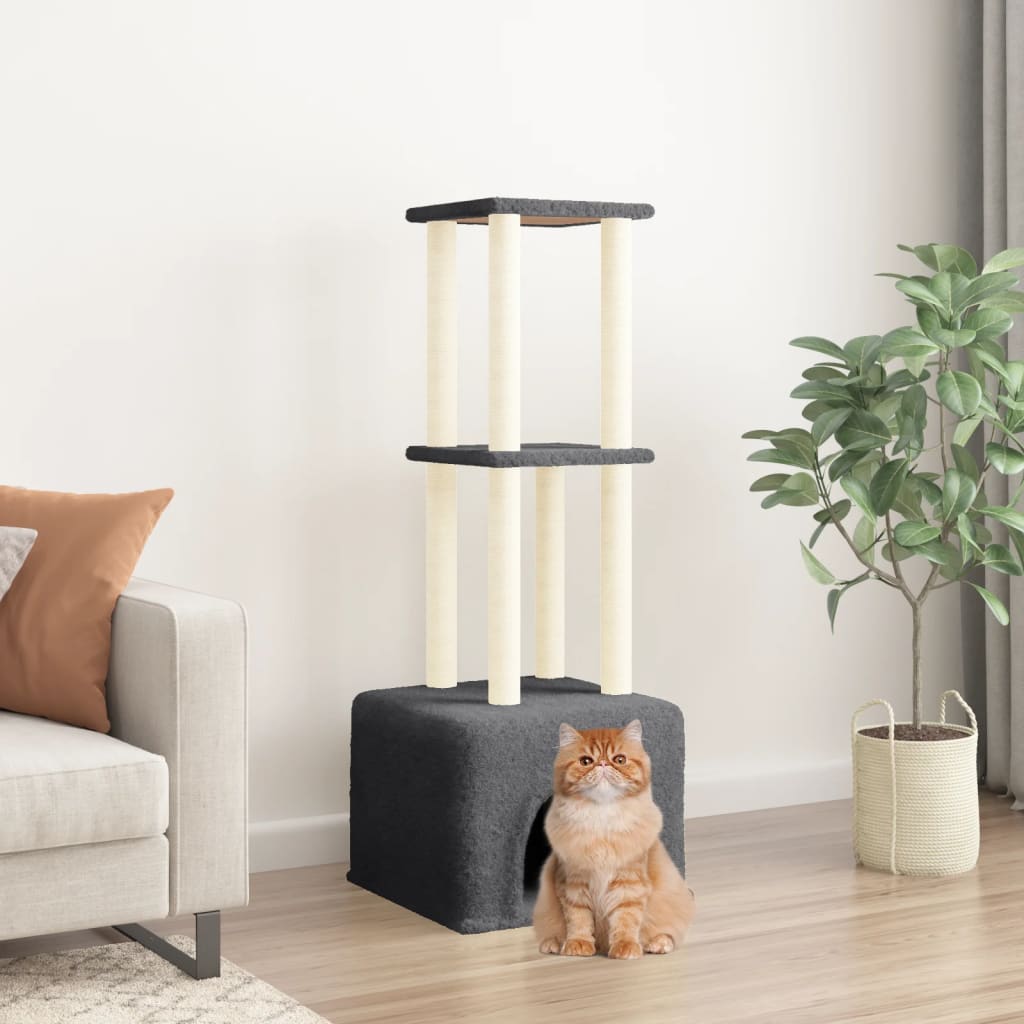 VidaXL Kattenmeubel met sisal krabpalen 133,5 cm donkergrijs