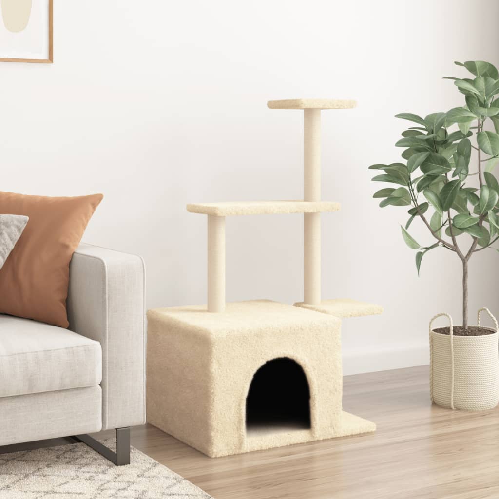 Muebles de gato de Vidaxl con postes de rascado de sisal 110 cm de crema