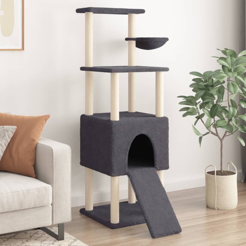 Muebles de gato de Vidaxl con postes de rascado de sisal 153 cm de gris oscuro