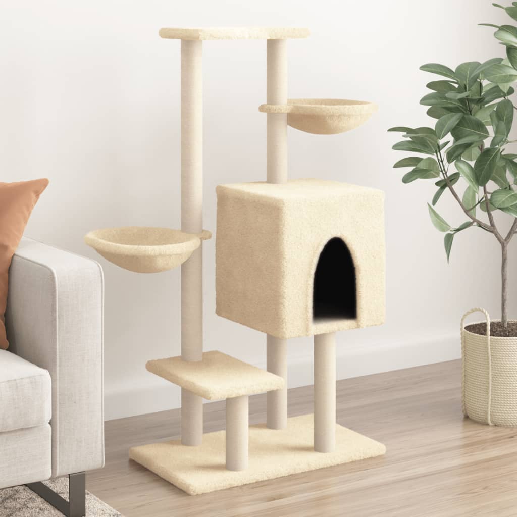 Muebles de gato de Vidaxl con postes de rascado de sisal 117 cm de crema