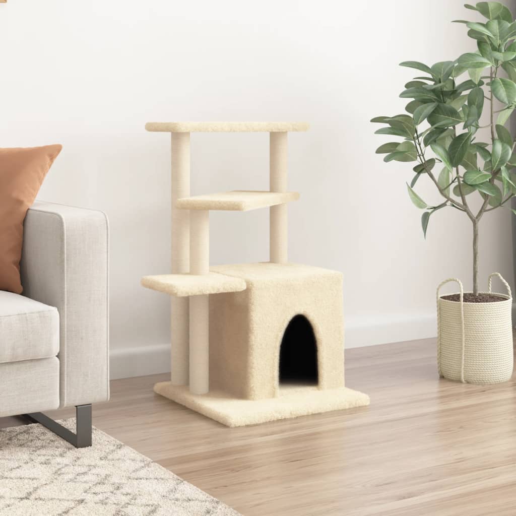 Muebles de gato de Vidaxl con postes de rascado de sisal 83.5 cm de crema