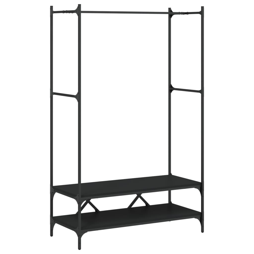 Estante de ropa de Vidaxl con estantes de madera procesada negra
