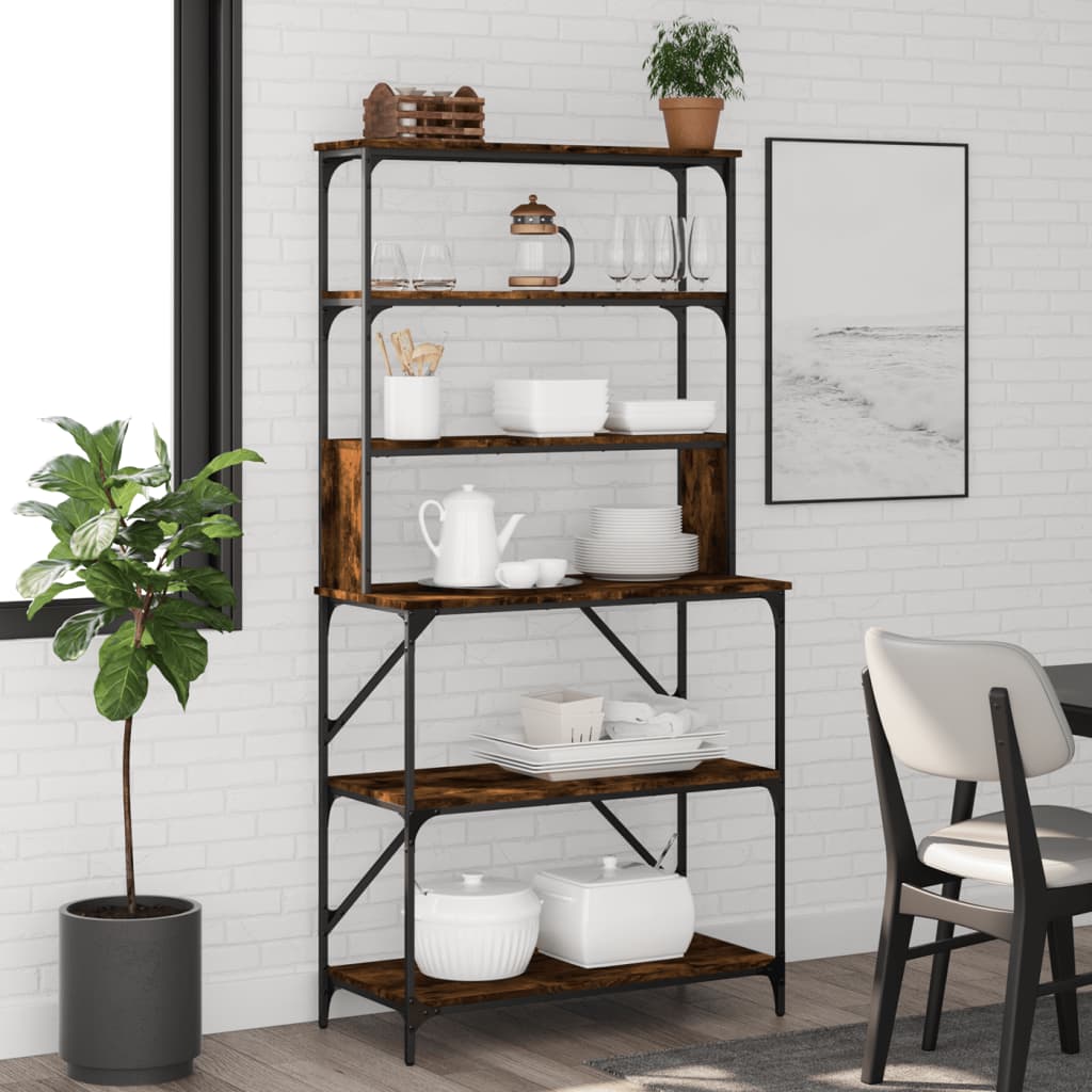Vidaxl Bakkersrek de 6 capas 90x40x180 cm de madera procesada de roble ahumado