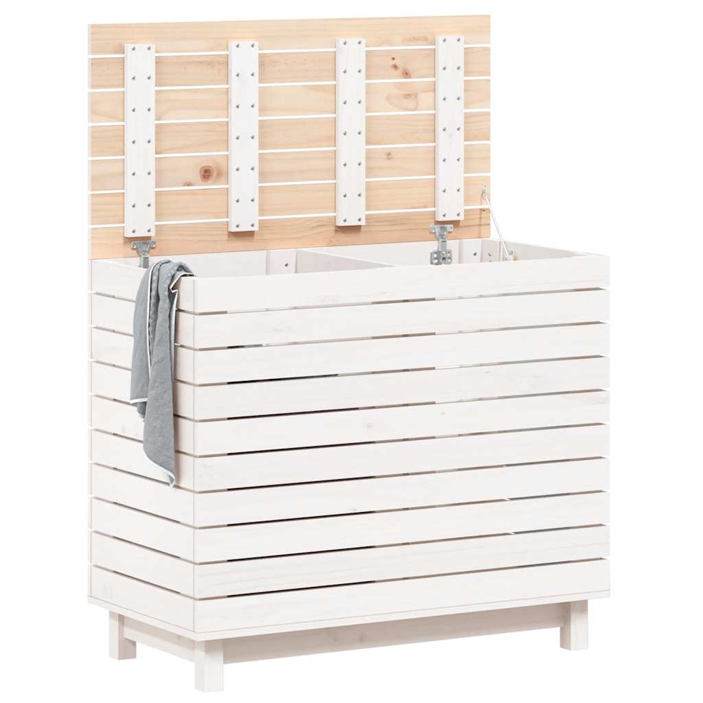 Canasta de lavandería Vidaxl 88.5x44x76 cm de pino sólido blanco