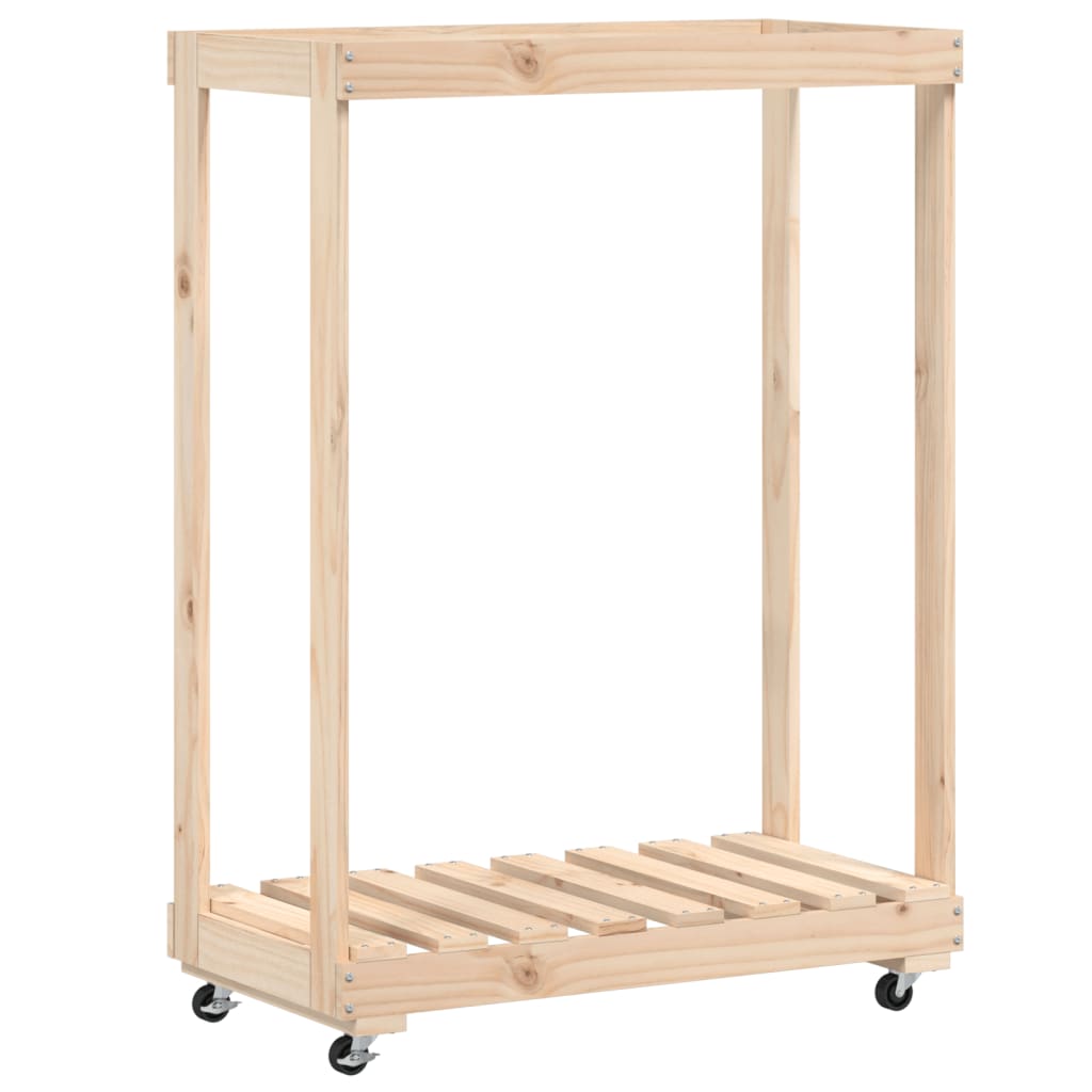 Soporte de bloques de madera Vidaxl con ruedas 76.5x40x108 cm de pino sólido