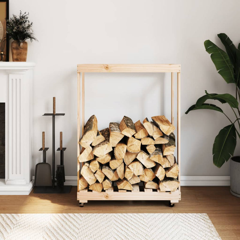 Soporte de bloques de madera Vidaxl con ruedas 76.5x40x108 cm de pino sólido