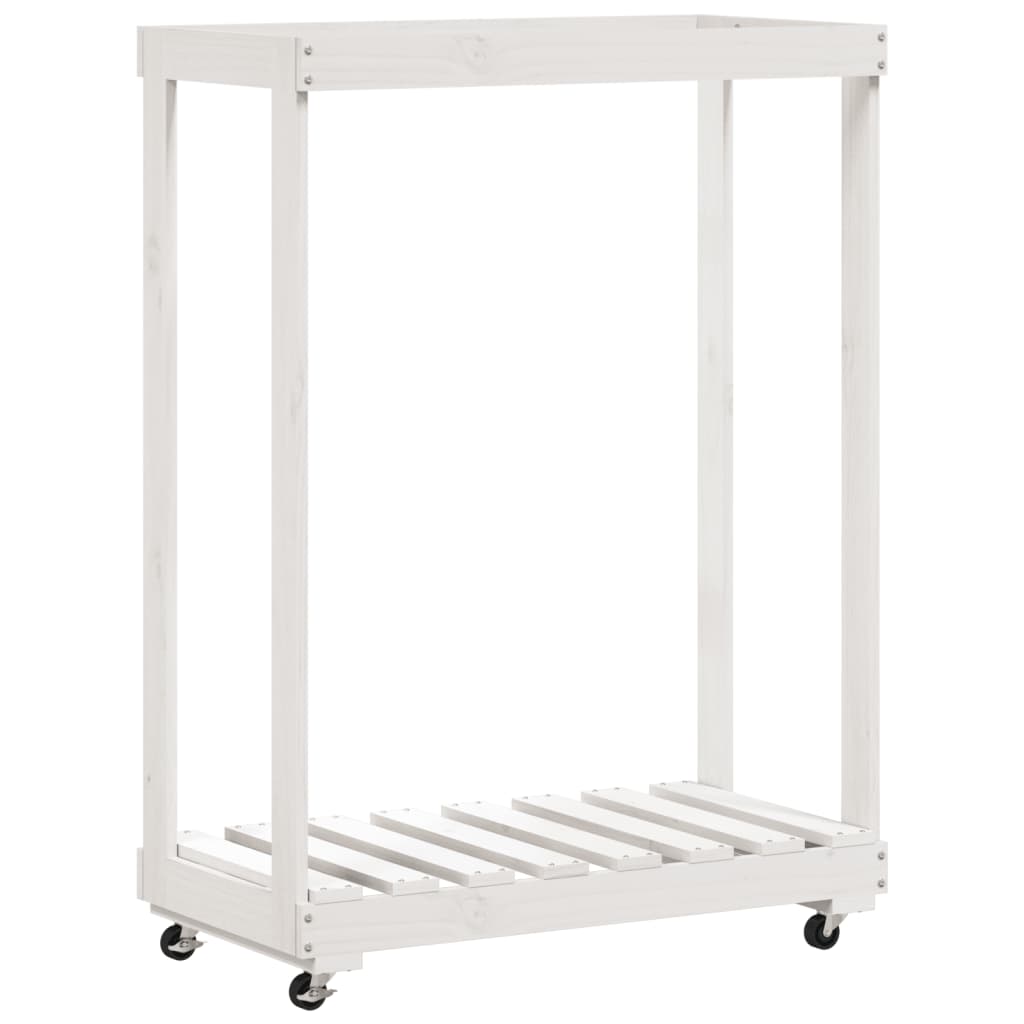 Soporte de bloques de madera Vidaxl con ruedas 76.5x40x108 cm Pino sólido blanco blanco