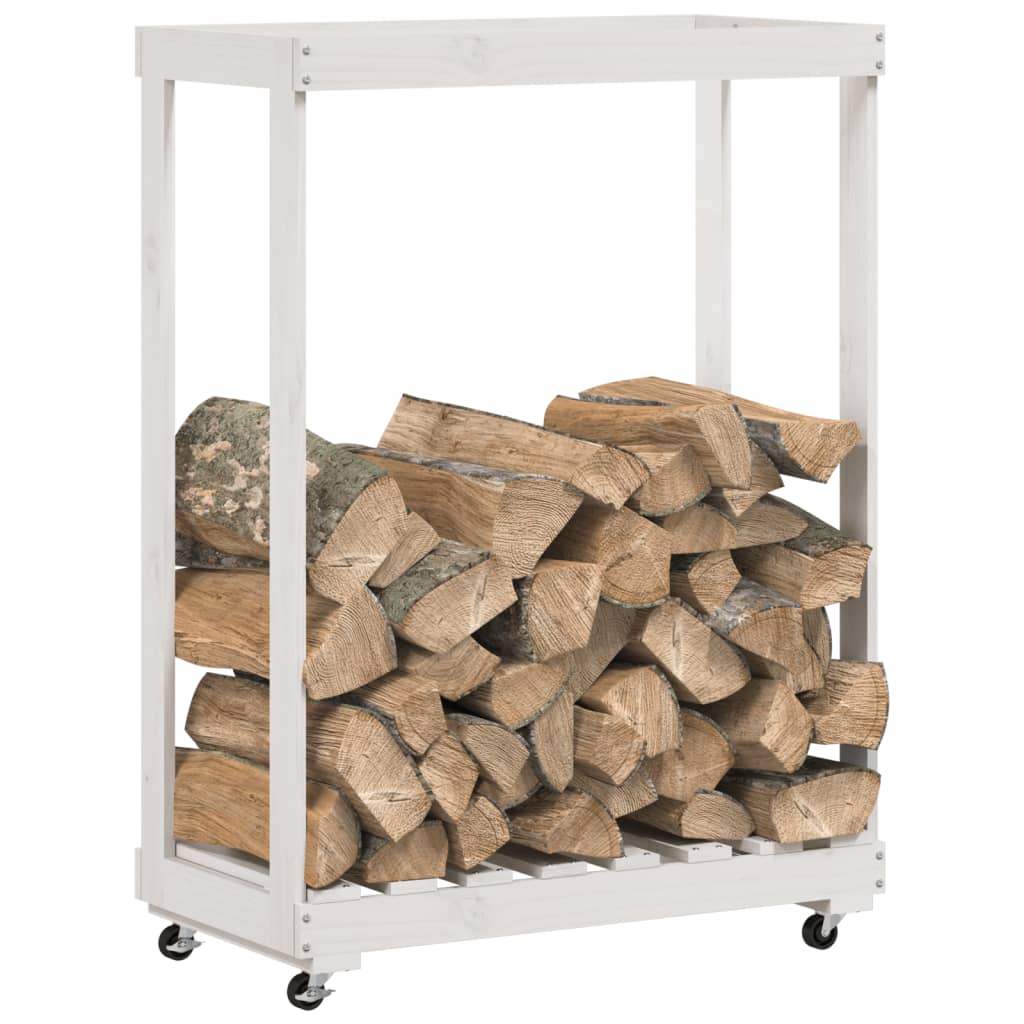 Soporte de bloques de madera Vidaxl con ruedas 76.5x40x108 cm Pino sólido blanco blanco