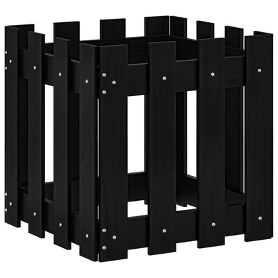 Scatola di pianificazione Vidaxl con design di recinzione 40x40x40 cm Pino solido nero
