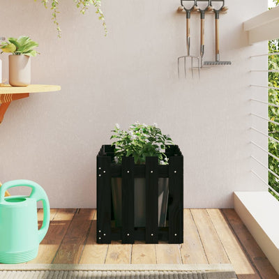 Scatola di pianificazione Vidaxl con design di recinzione 40x40x40 cm Pino solido nero