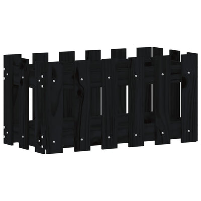 Scatola di pianificazione Vidaxl con design di recinzione 60x30x30 cm Pino solido nero