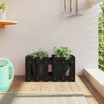 Scatola di pianificazione Vidaxl con design di recinzione 60x30x30 cm Pino solido nero