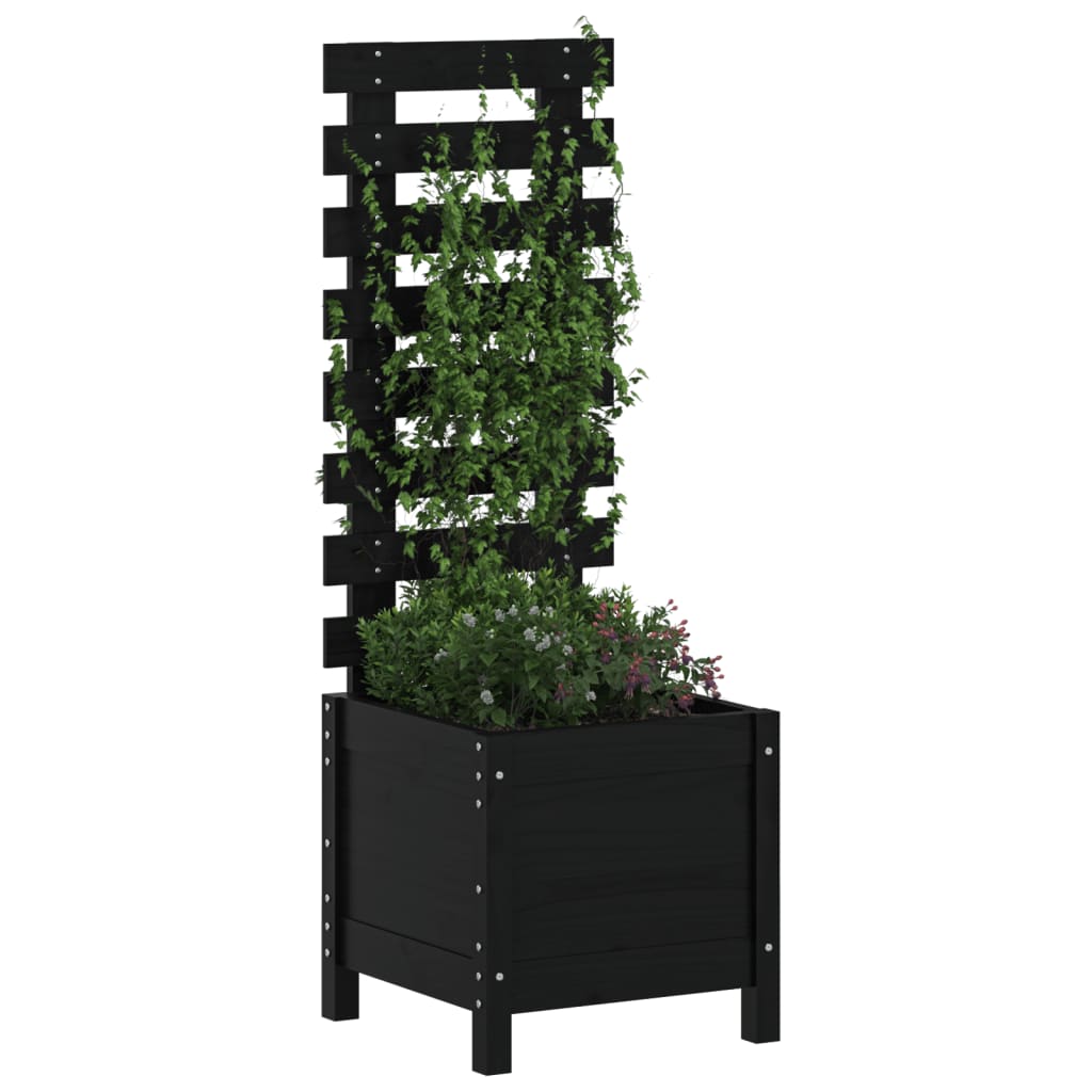 Plantera Vidaxl con estante 39x39.5x114 cm de pino sólido negro
